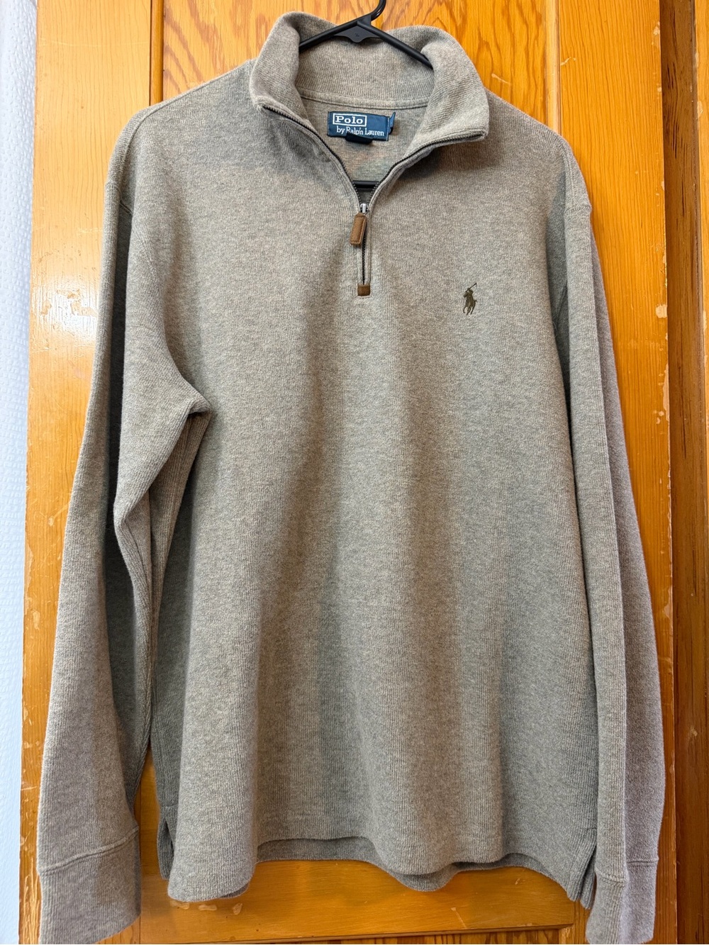 Ralph Lauren Men's Taupe Cotton Quarter-Zip Pullover Sweater M